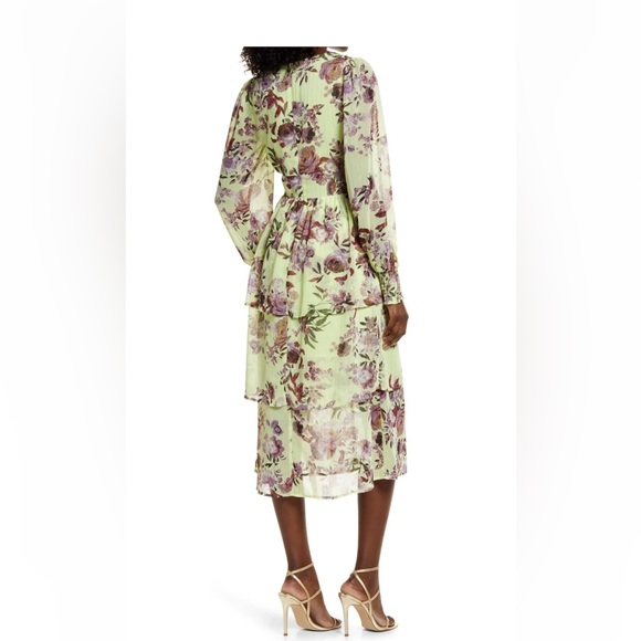 Shop Fourteenth Place Ella Floral Chiffon Long Sleeve Midi Dress - Picture 2 of 13